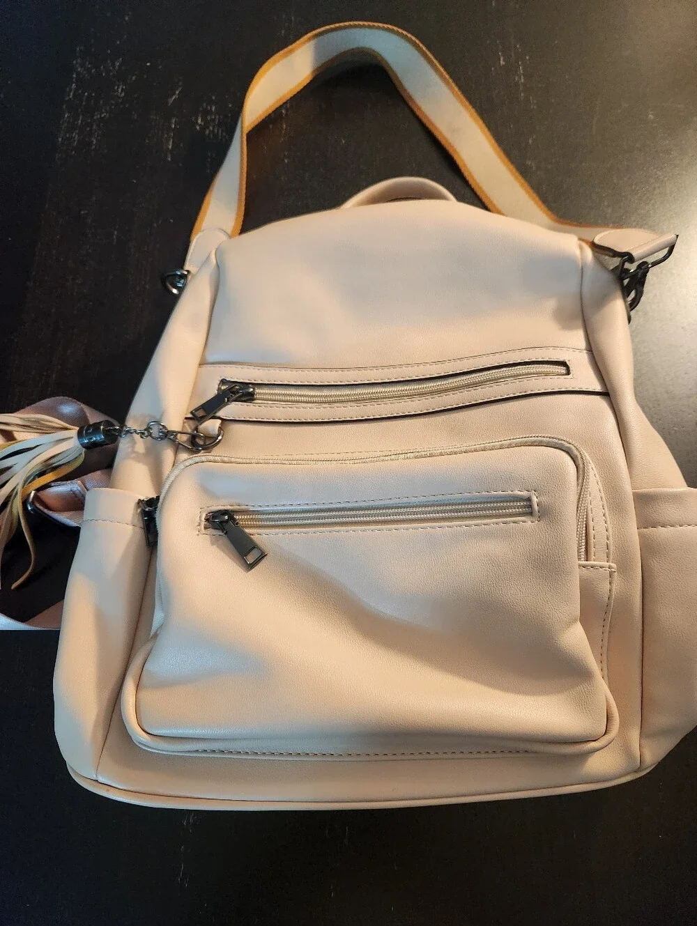 Women’s Pink Vegan Faux-Leather Purse Converts To Backpack with Tassel Accent